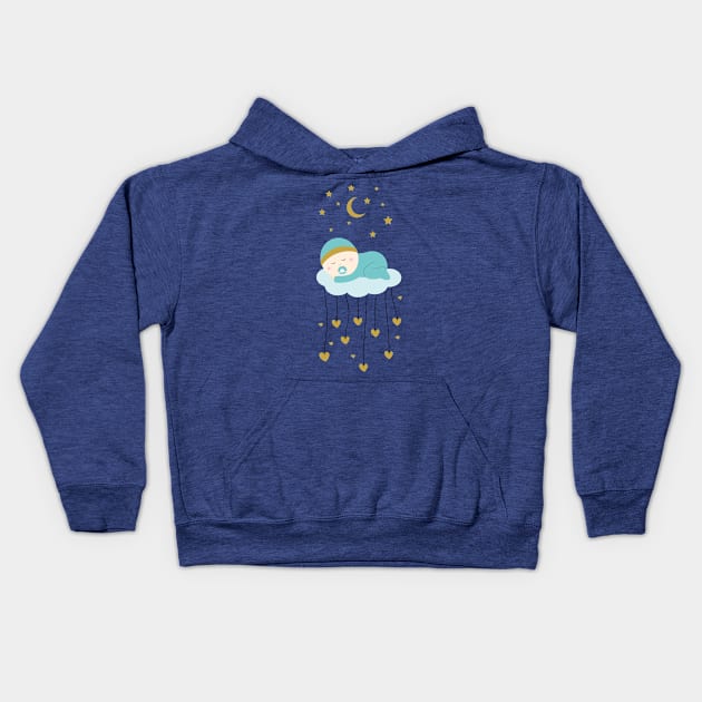 Baby boy and stars Kids Hoodie by grafart